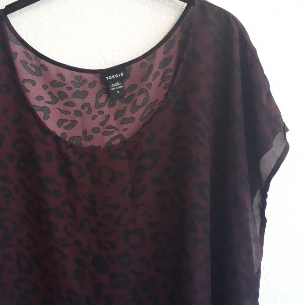 TORRID Purple Asymmetrical Sheer Animal Print Top